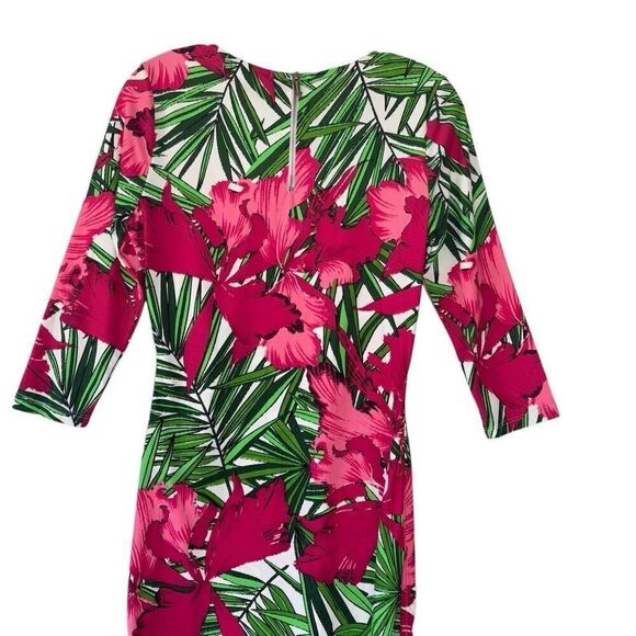 MICHAEL Michael Kors Floral Fuchsia Green Print Bodycon Ruched Dress Women Sz4 - Picture 9 of 10